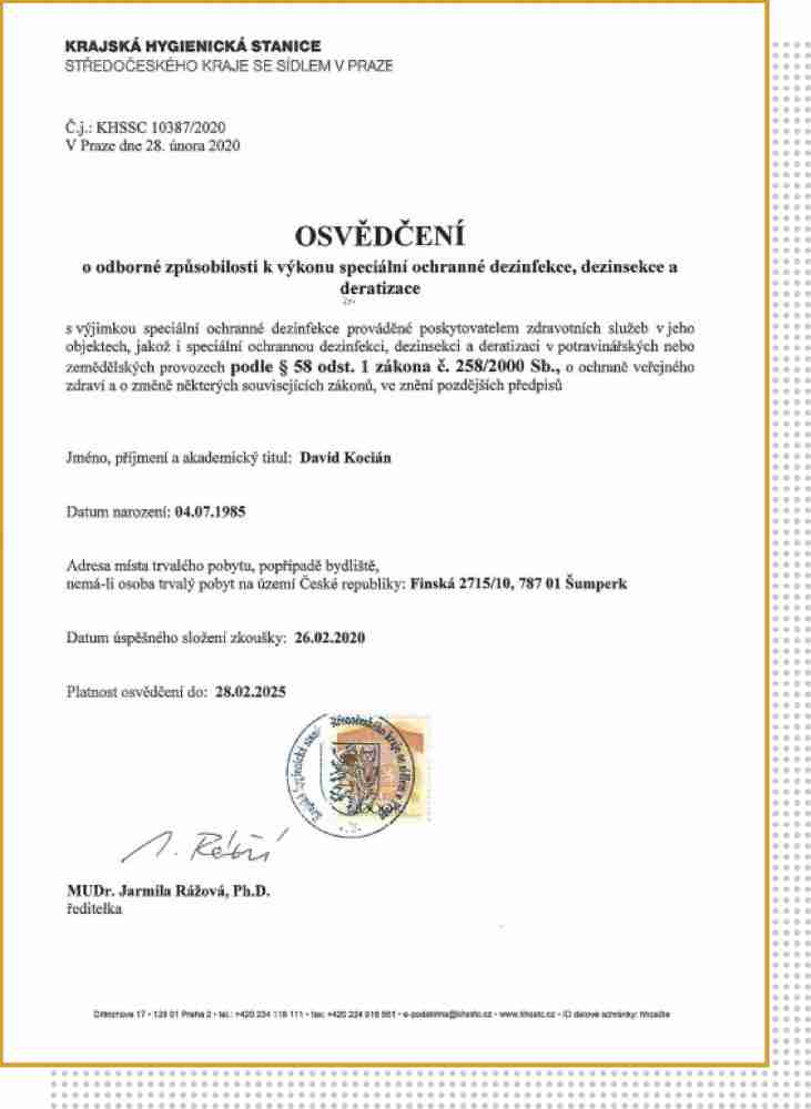 David Kocián certifikát