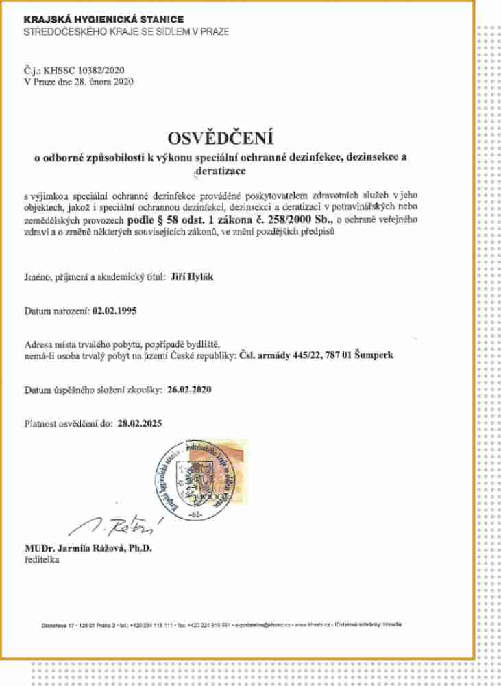 Jiří Hylák certifikát